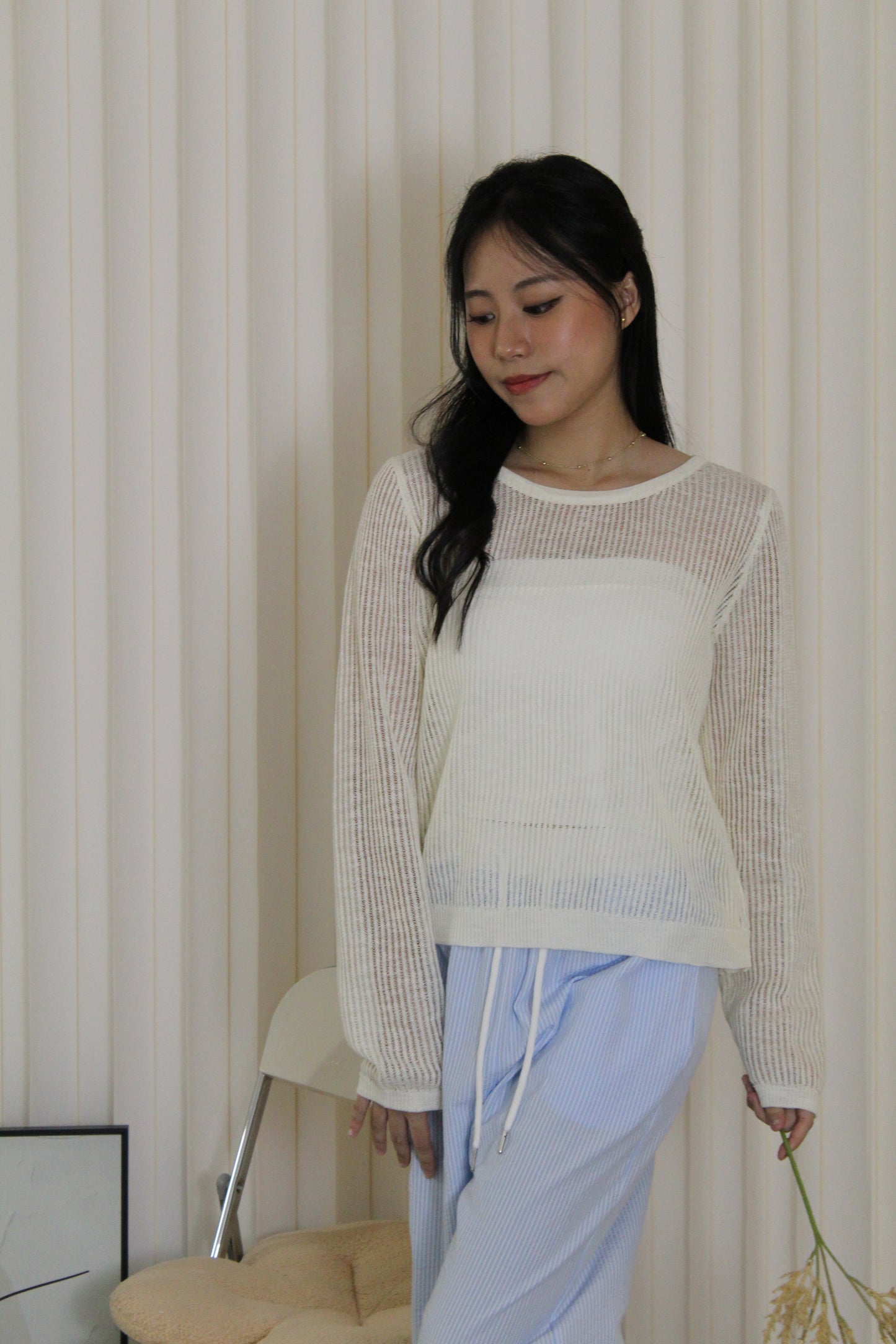 MaryAnn Sheer Knit Top (Pink)
