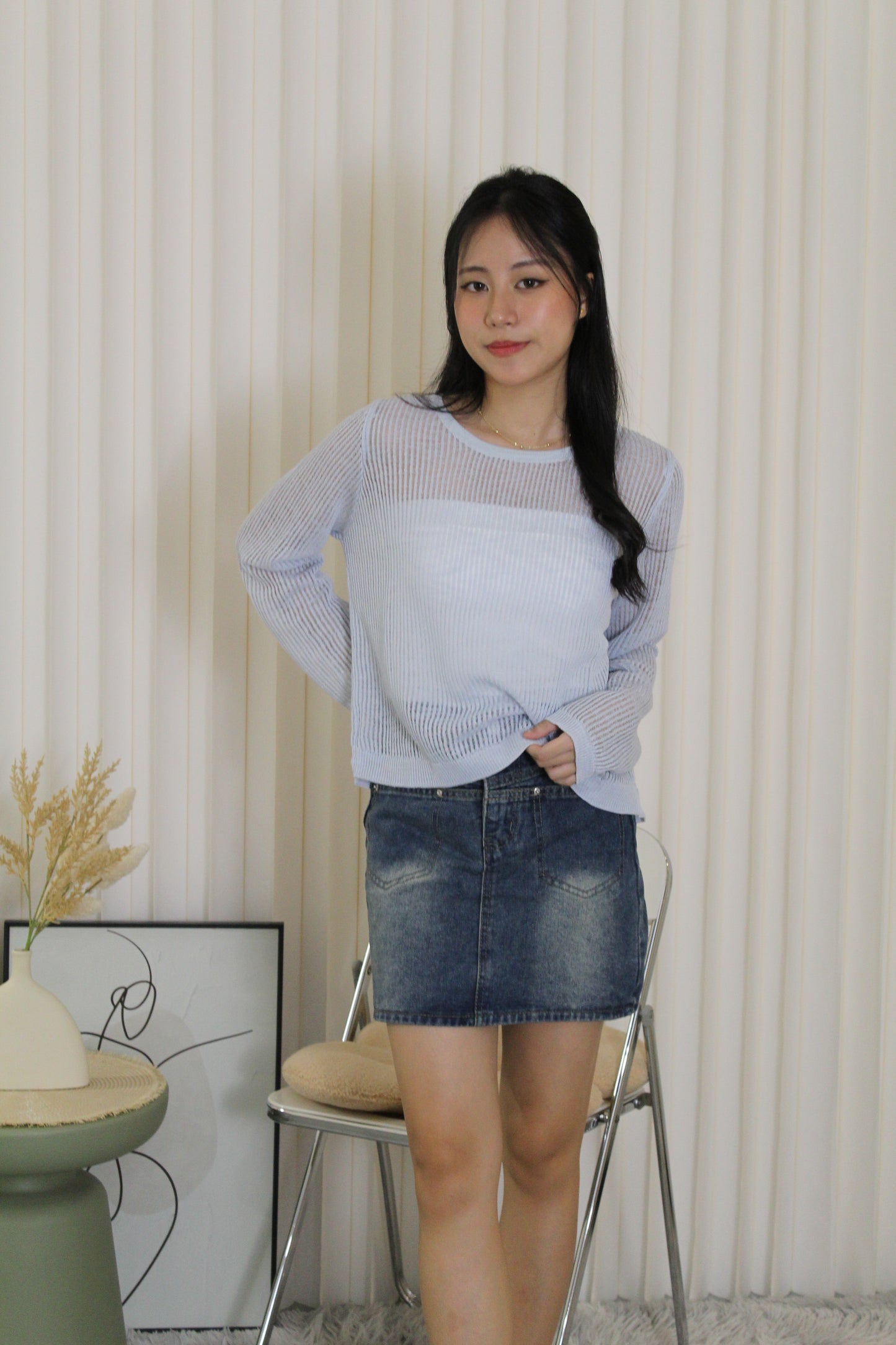 MaryAnn Sheer Knit Top (Green)