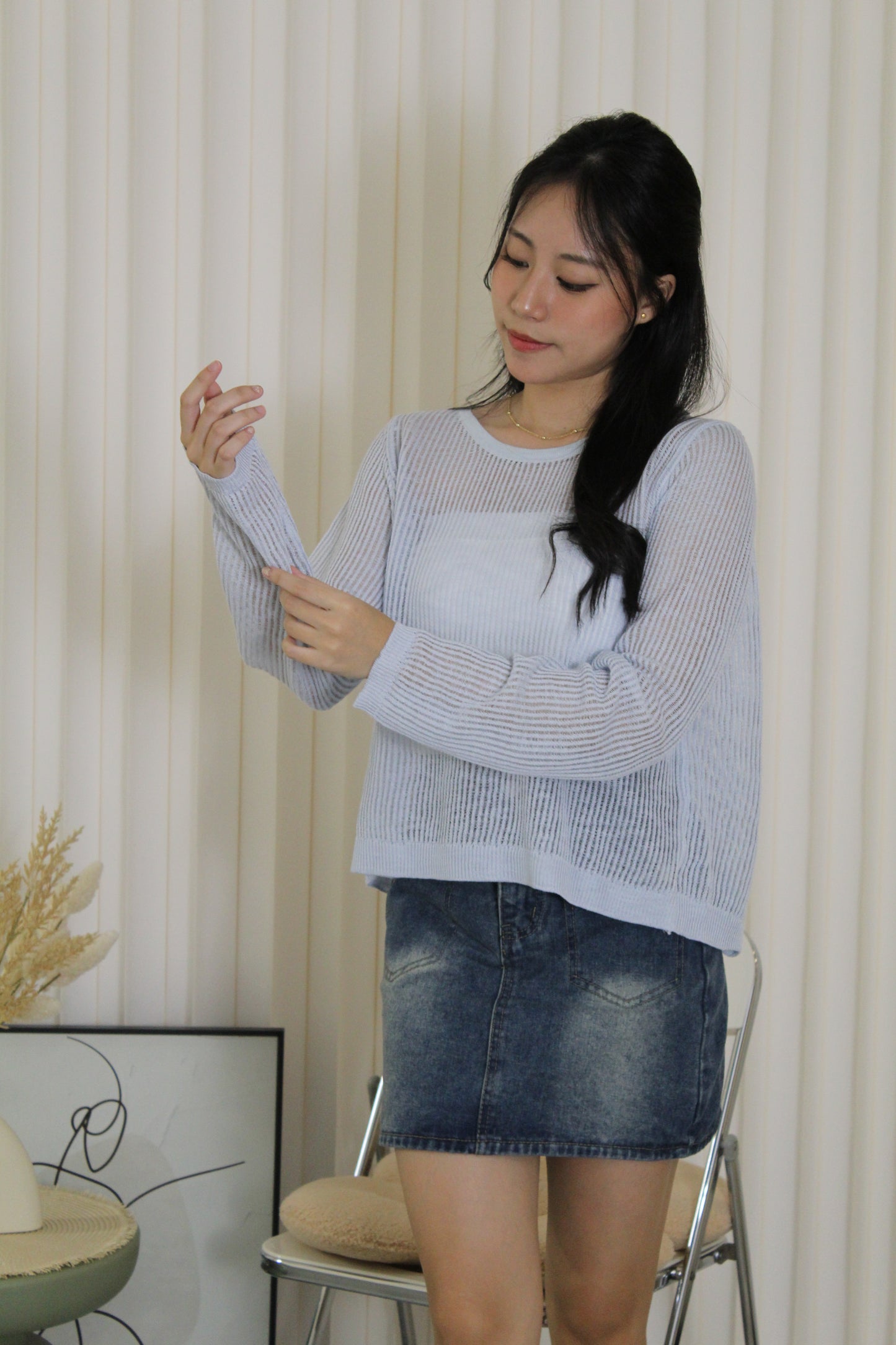 MaryAnn Sheer Knit Top (Green)