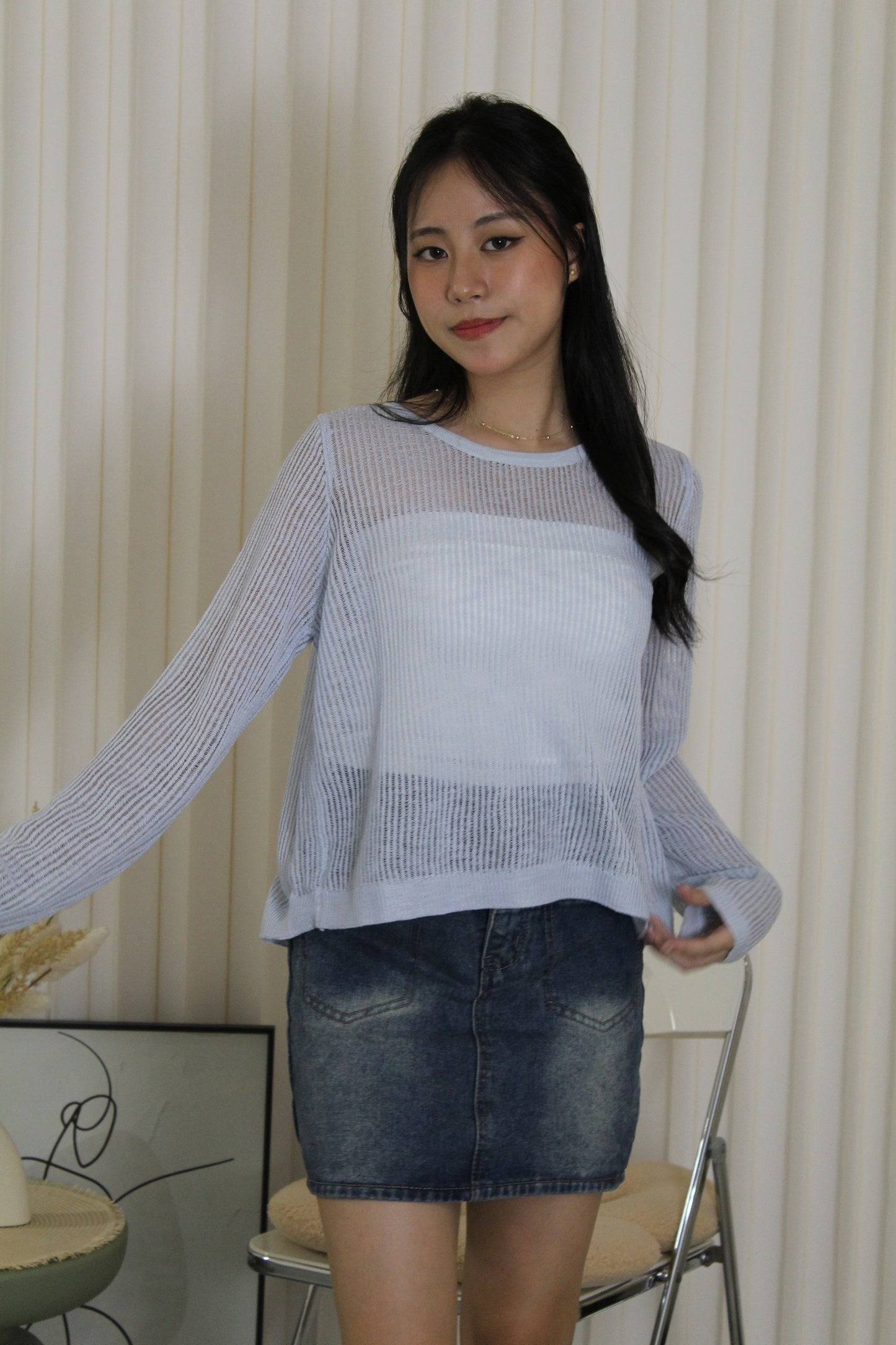 MaryAnn Sheer Knit Top (Green)