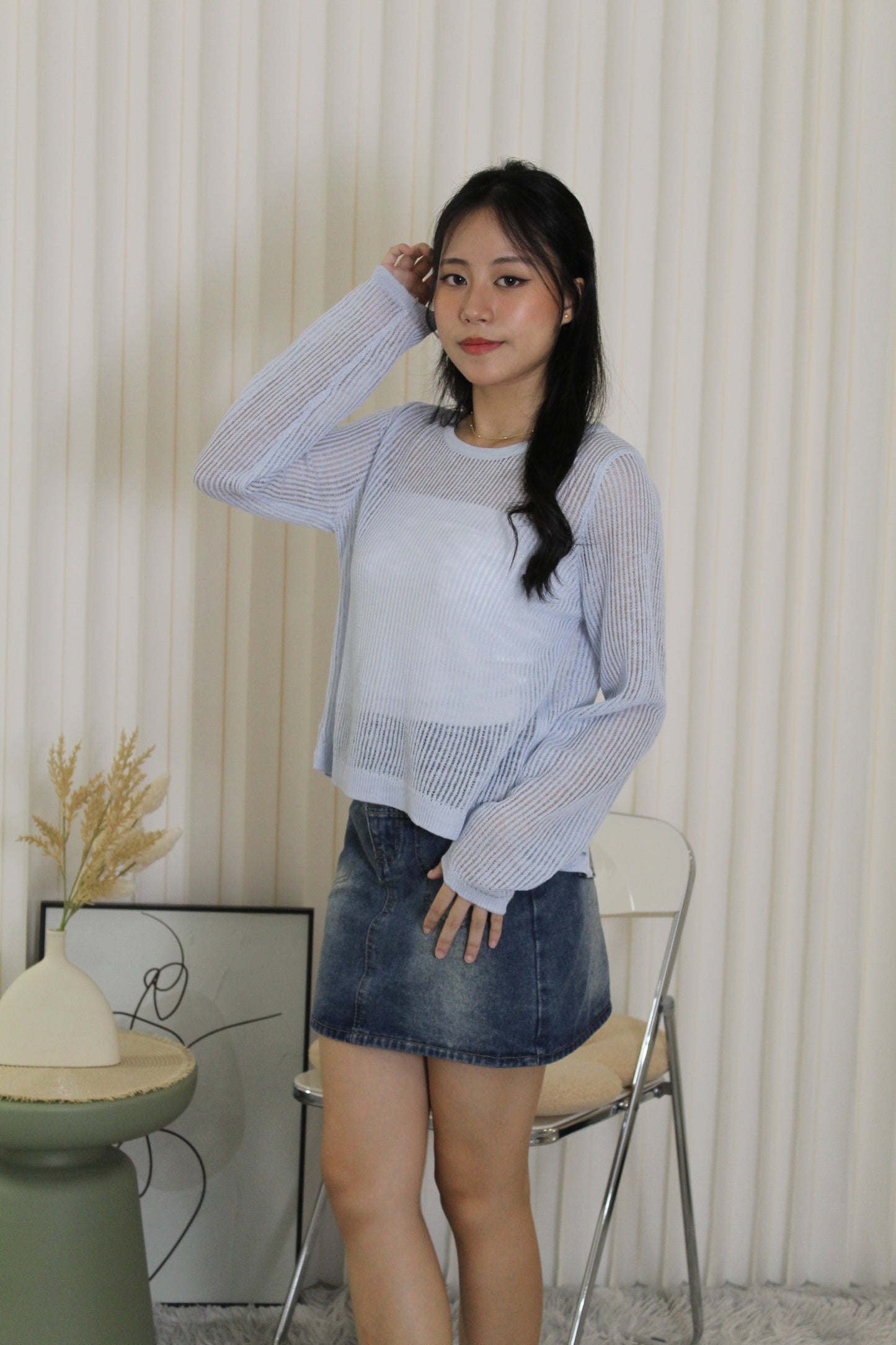 MaryAnn Sheer Knit Top (Green)