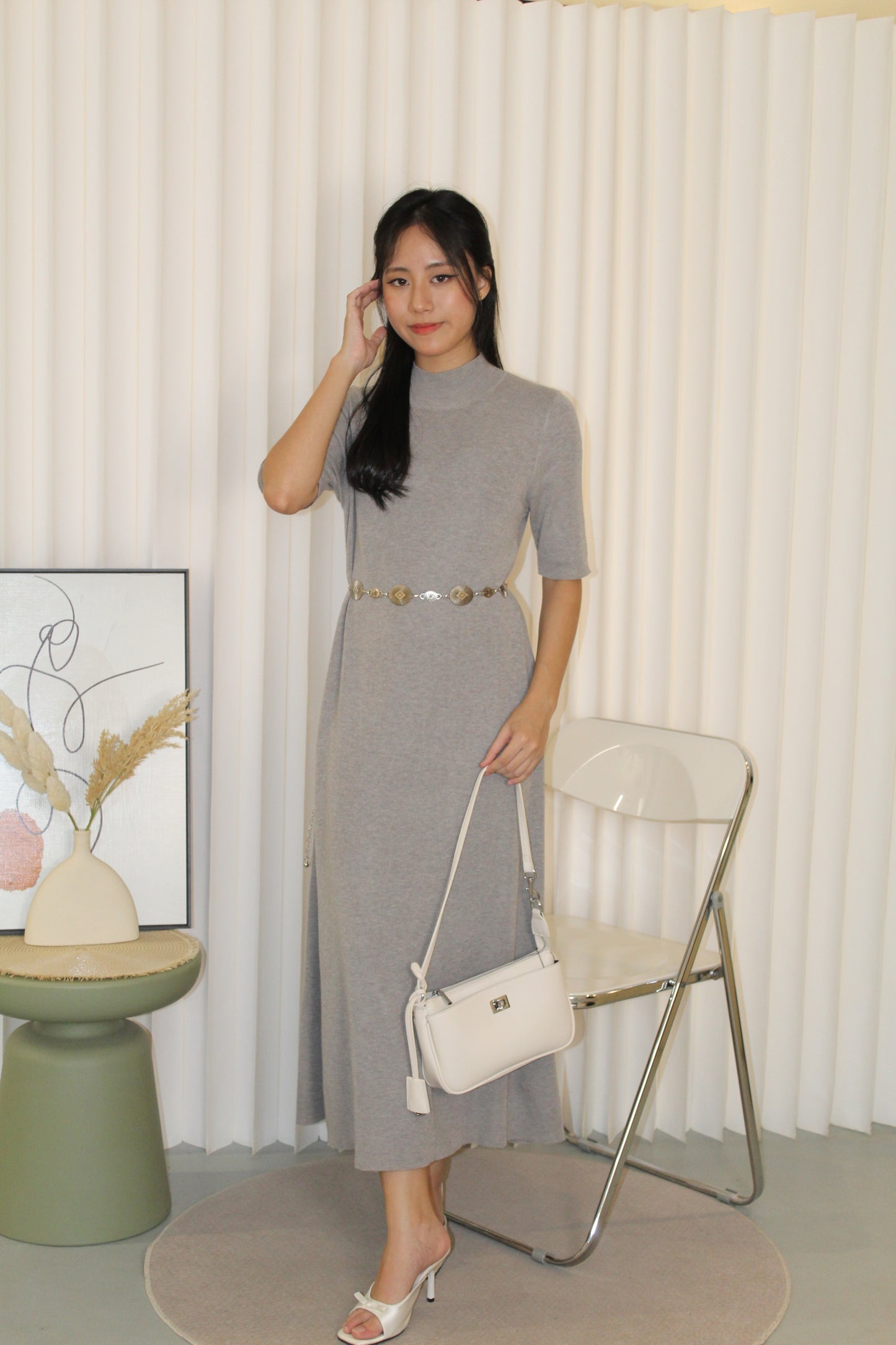 Vivianna Knit Midi Dress (Grey)