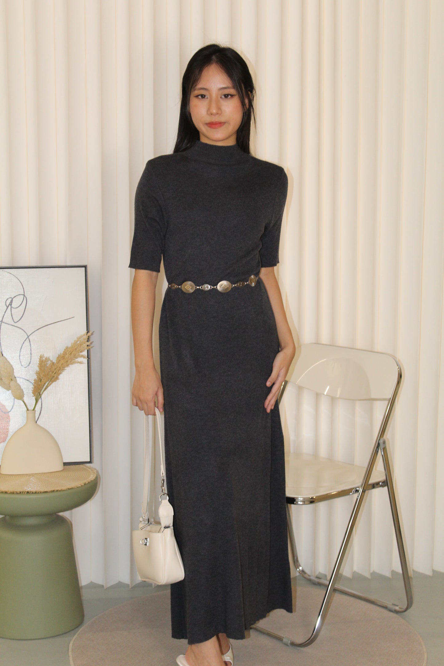 Vivianna Knit Midi Dress (Grey)