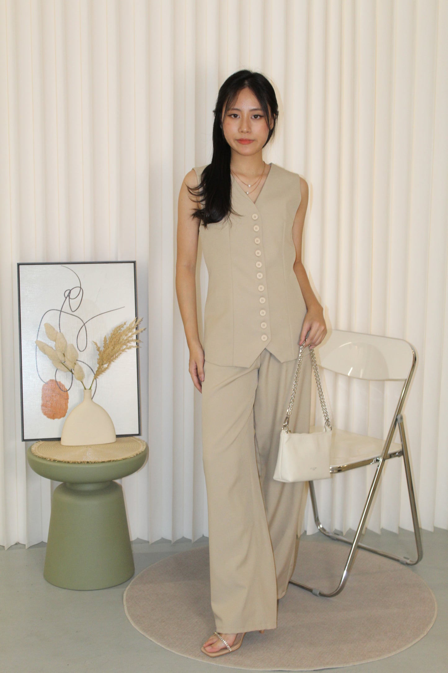 Jane Vest Pants Two Piece Set (Cream)