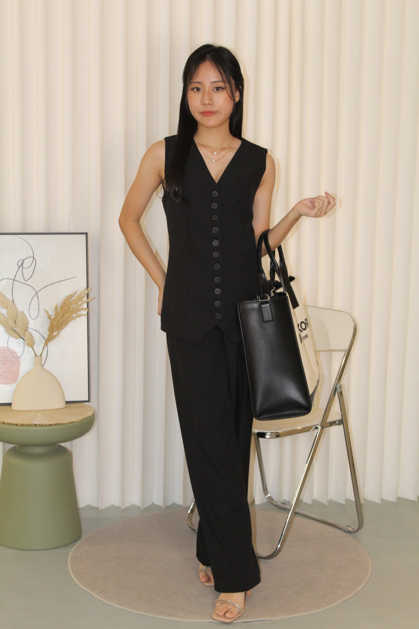 Jane Vest Pants Two Piece Set (Black)