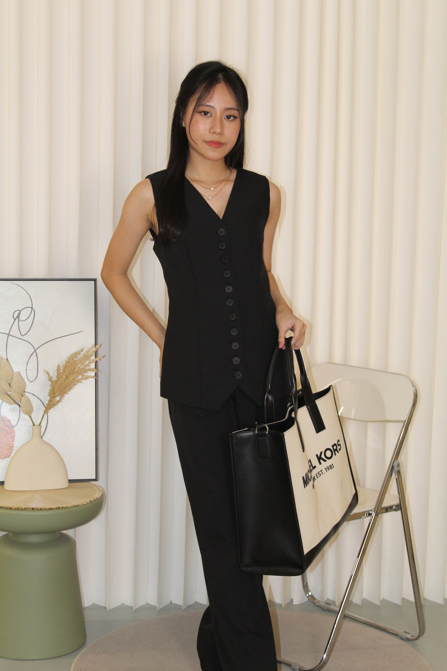Jane Vest Pants Two Piece Set (Black)