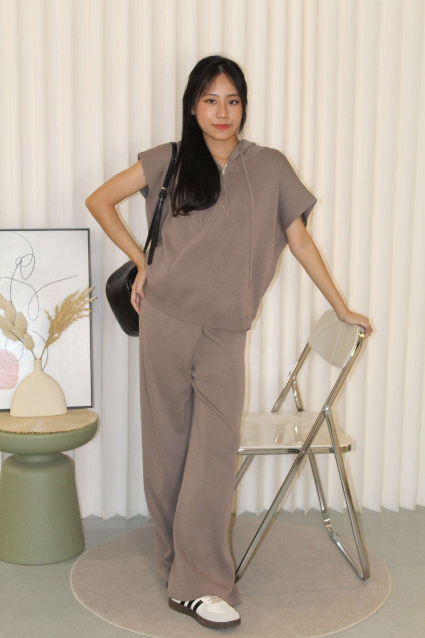 Aiko Knit Two Piece Pants Set (Khaki)