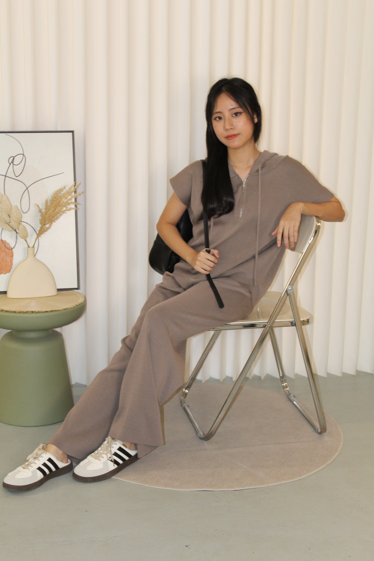 Aiko Knit Two Piece Pants Set (Black)