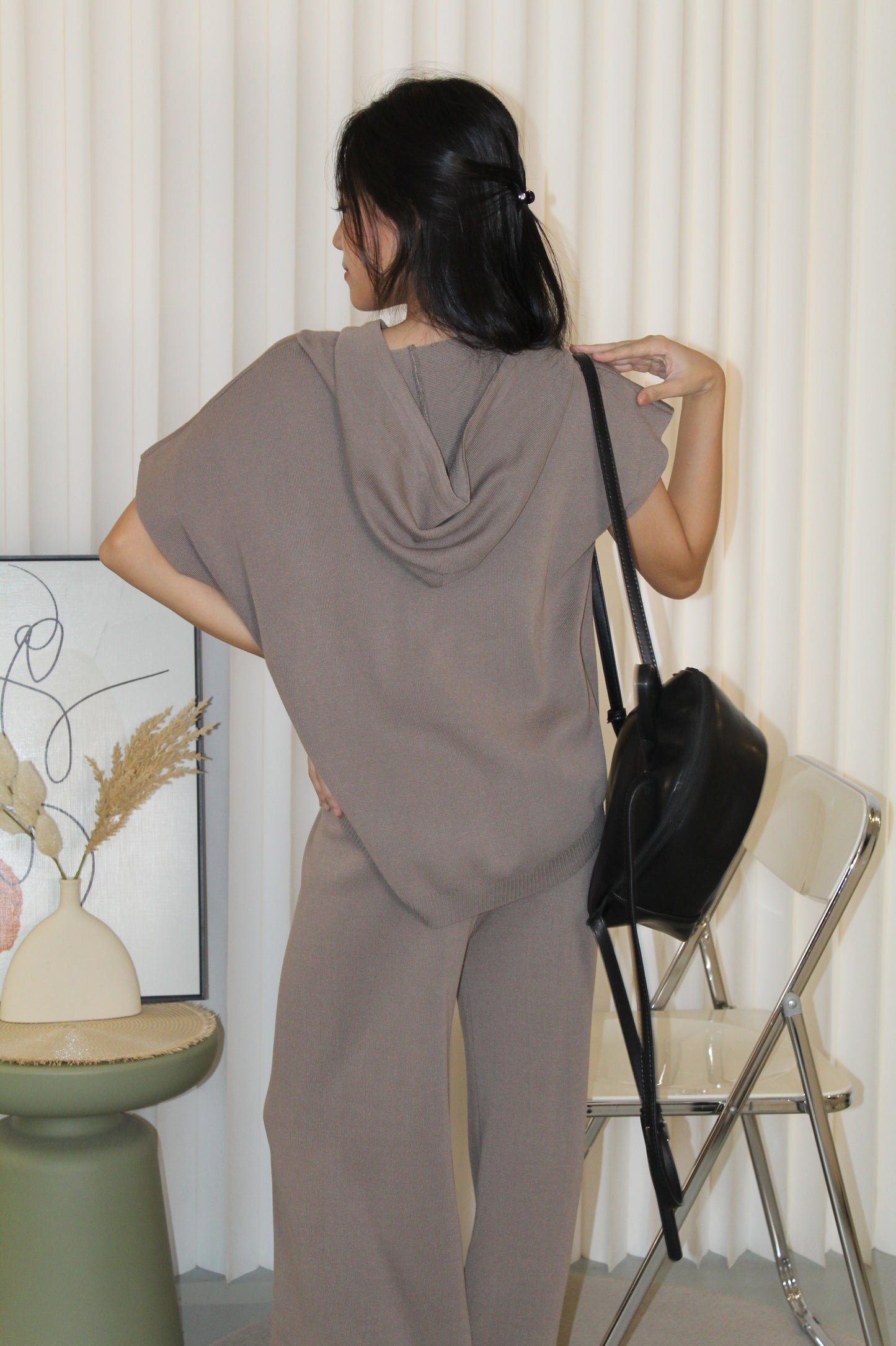 Aiko Knit Two Piece Pants Set (Khaki)