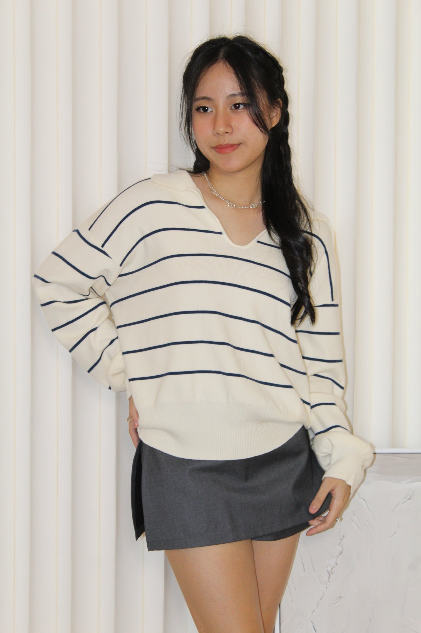 Tsuyu Stripes Knit Top (Cream)