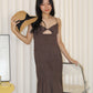Aubrey Deep V Bare Back Dress (Brown)