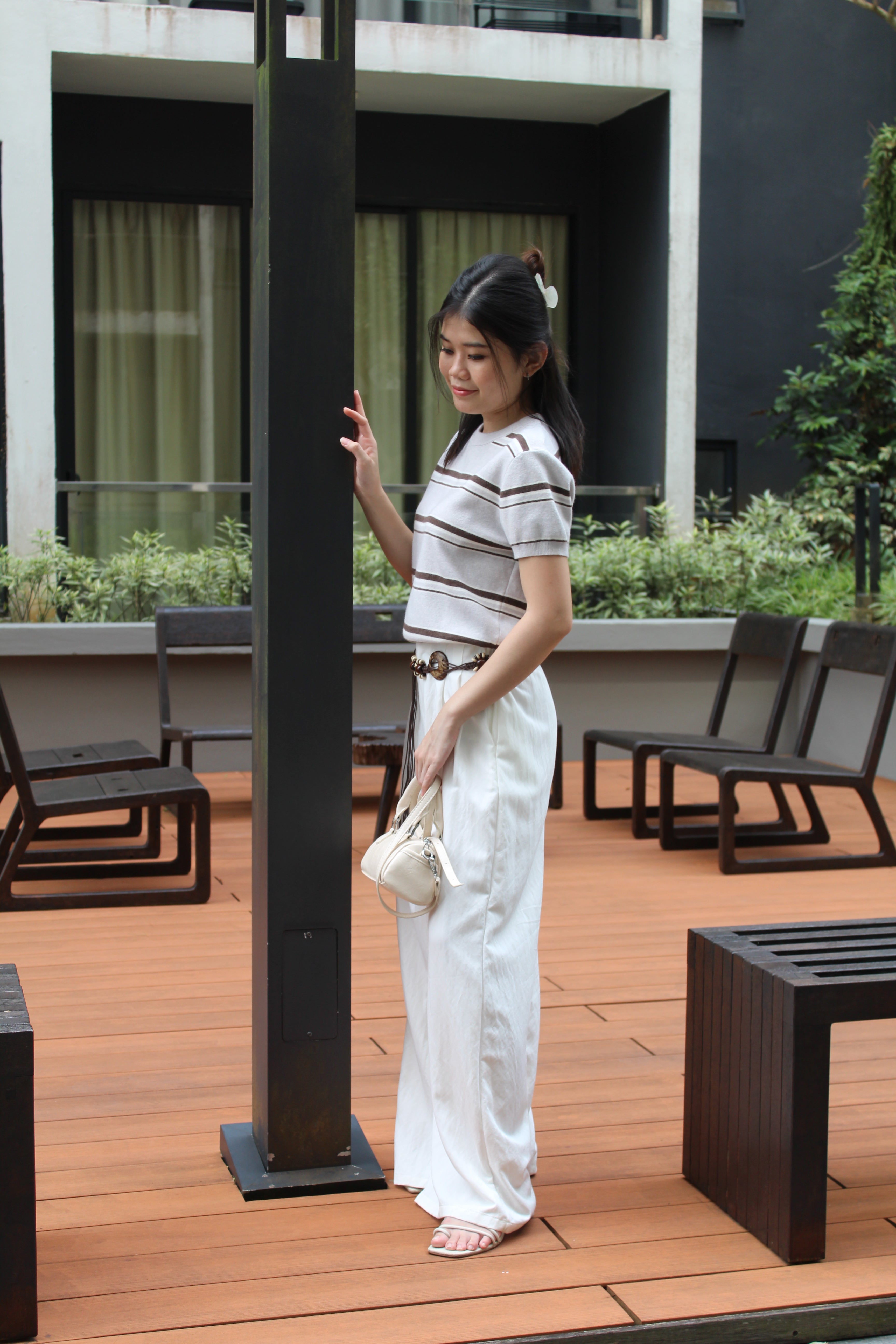 Gael Stripes Knit Top (Grey)