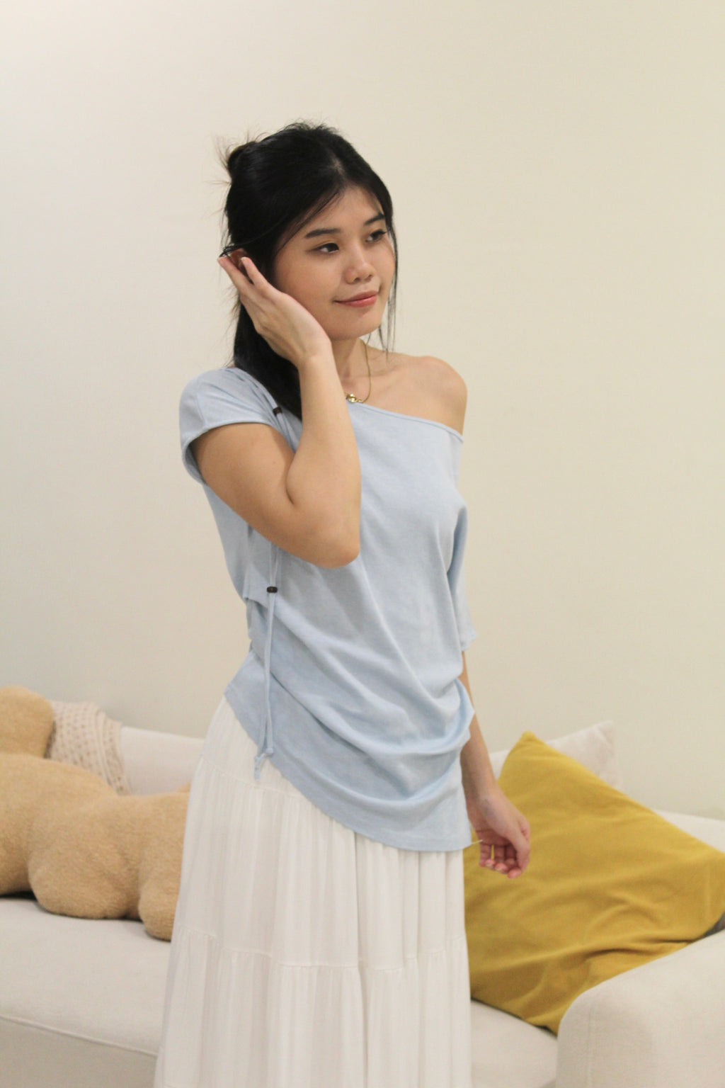 Frida Asymmetrical Ruched Top (Grey)
