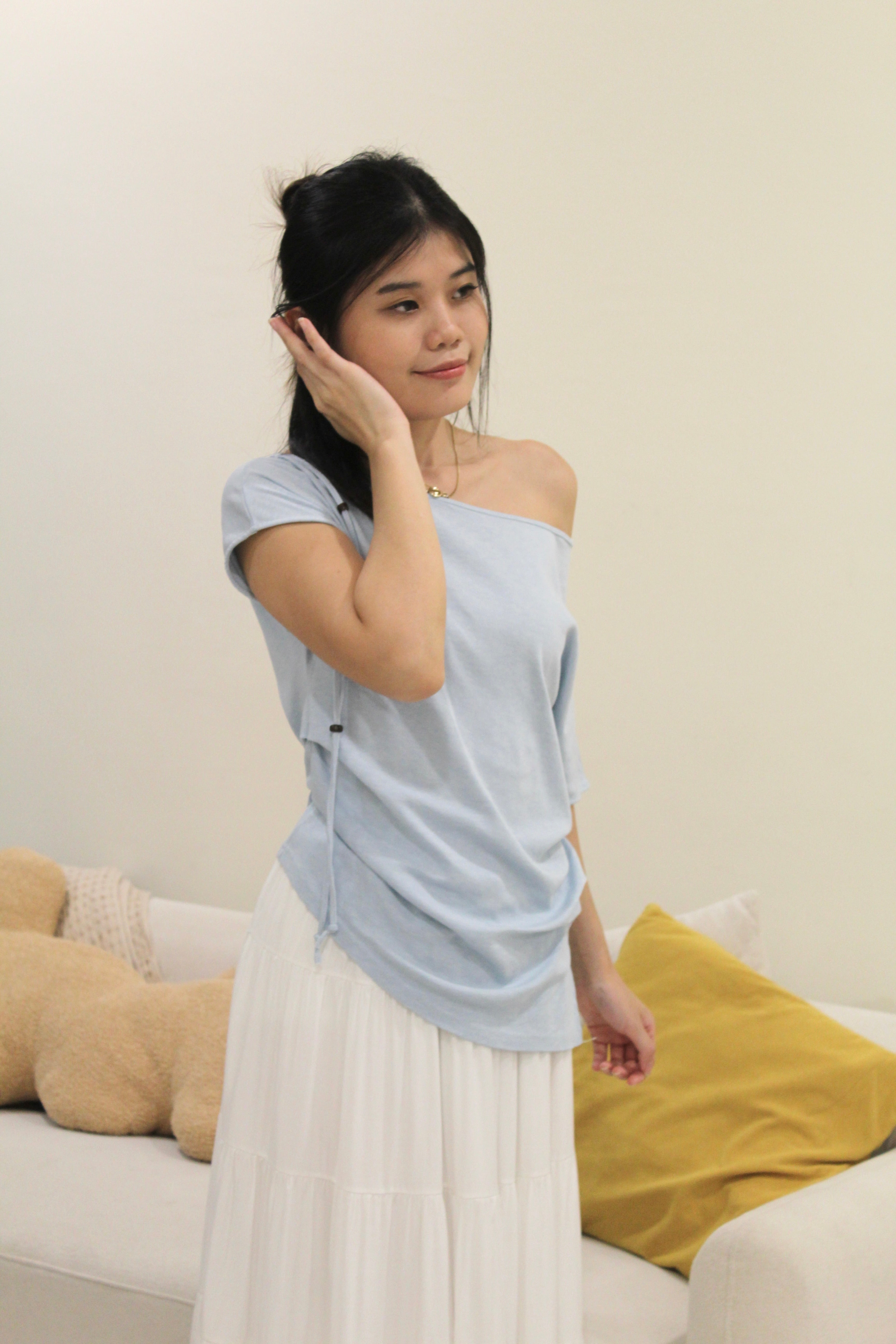 Frida Asymmetrical Ruched Top (Grey)