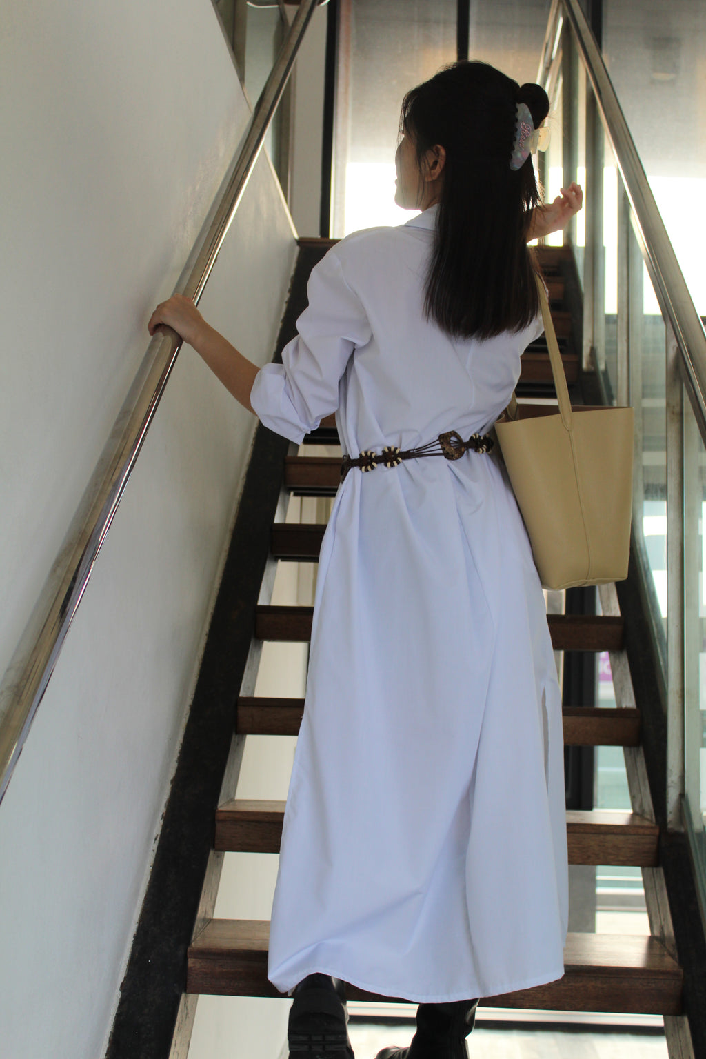 Barette Collared Maxi Dress (White)