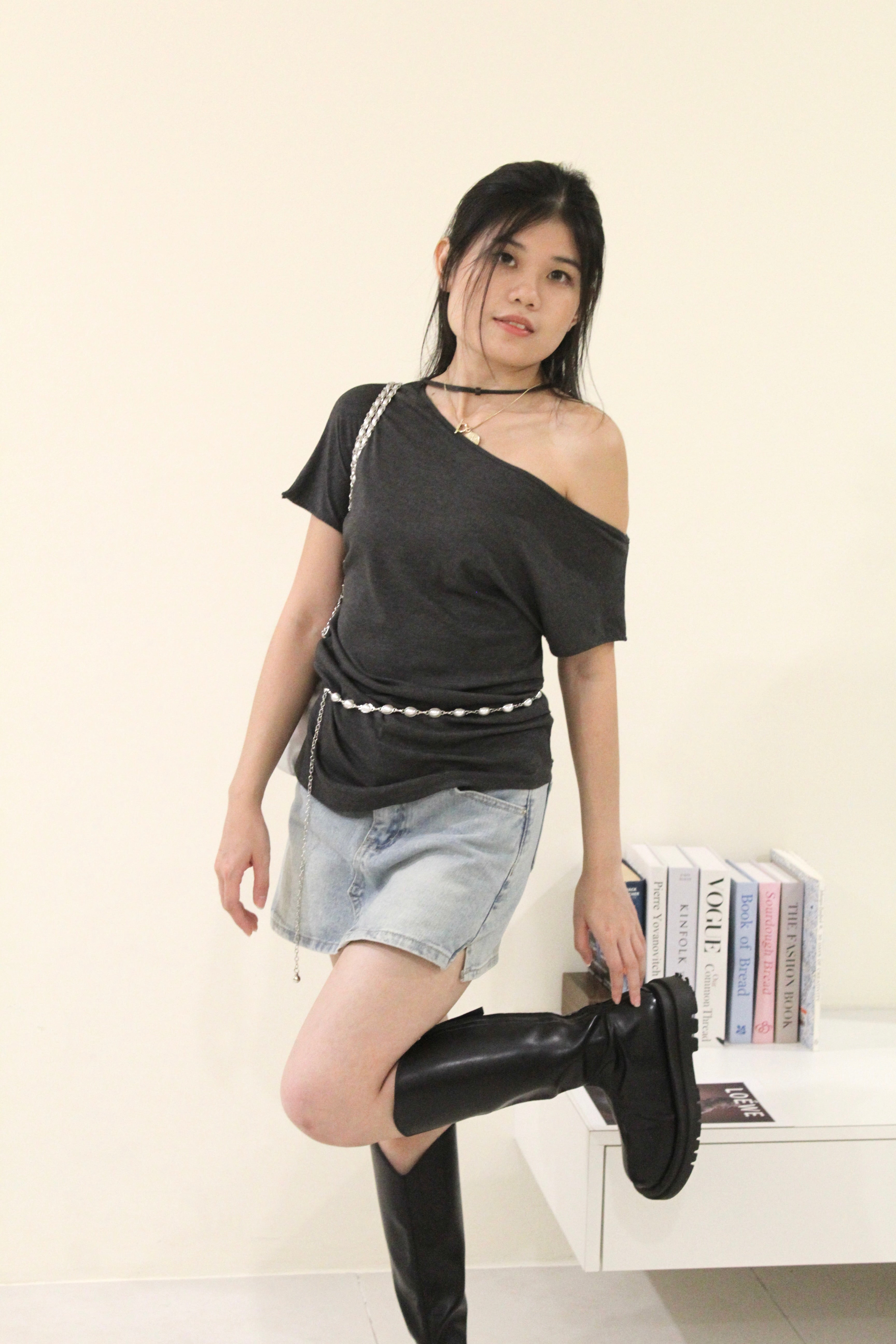 Frida Asymmetrical Ruched Top (Grey)