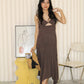 Aubrey Deep V Bare Back Dress (Brown)