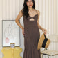 Aubrey Deep V Bare Back Dress (Brown)