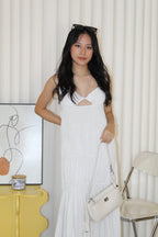 Aubrey Deep V Bare Back Dress (White)