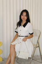 Fannie Collared Mini Dress with Belt (White)