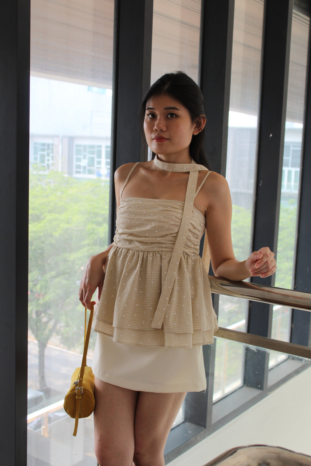 Chaya Flare Eyelet Top (Khaki)