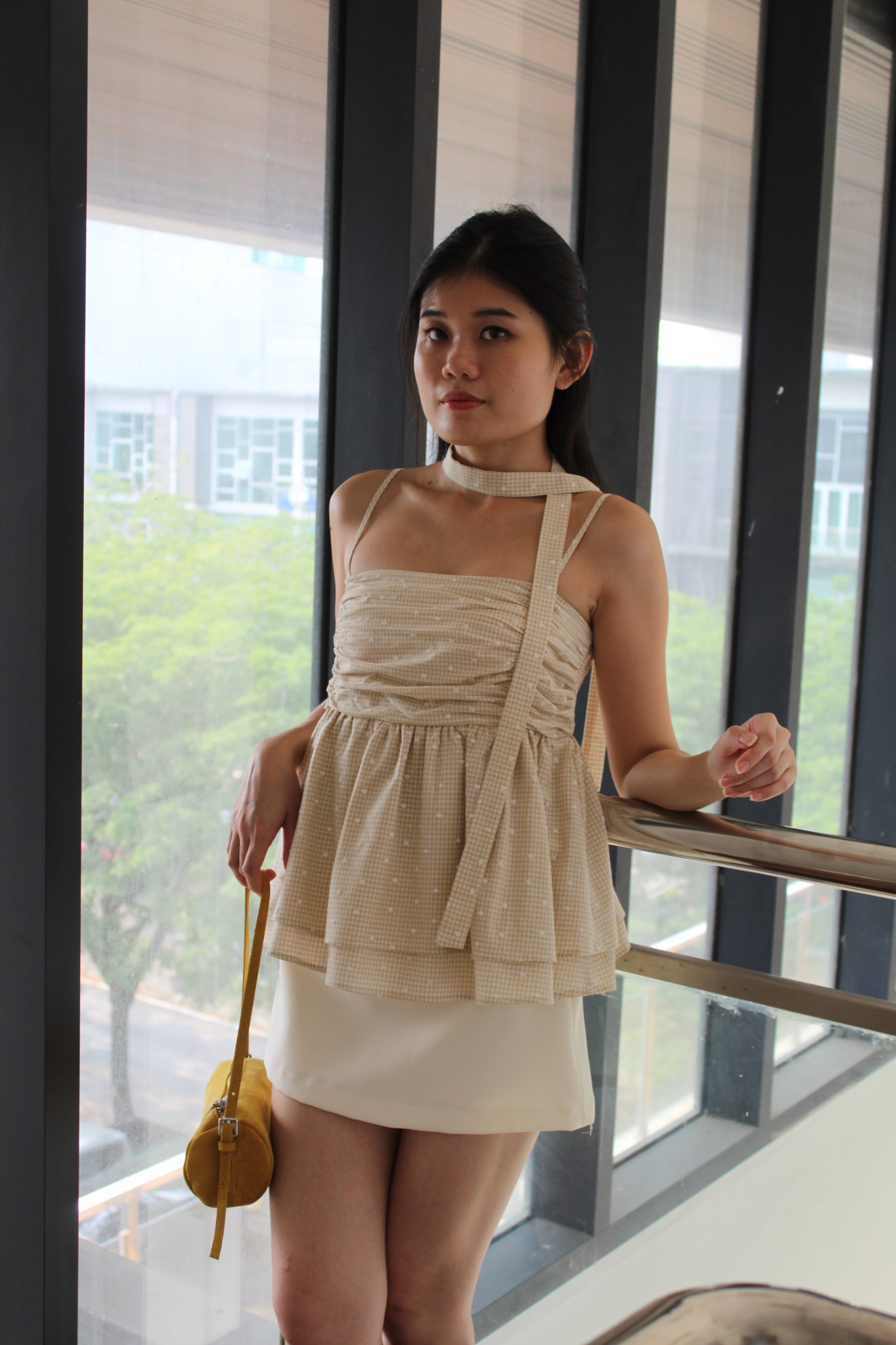 Chaya Flare Eyelet Top (Khaki)