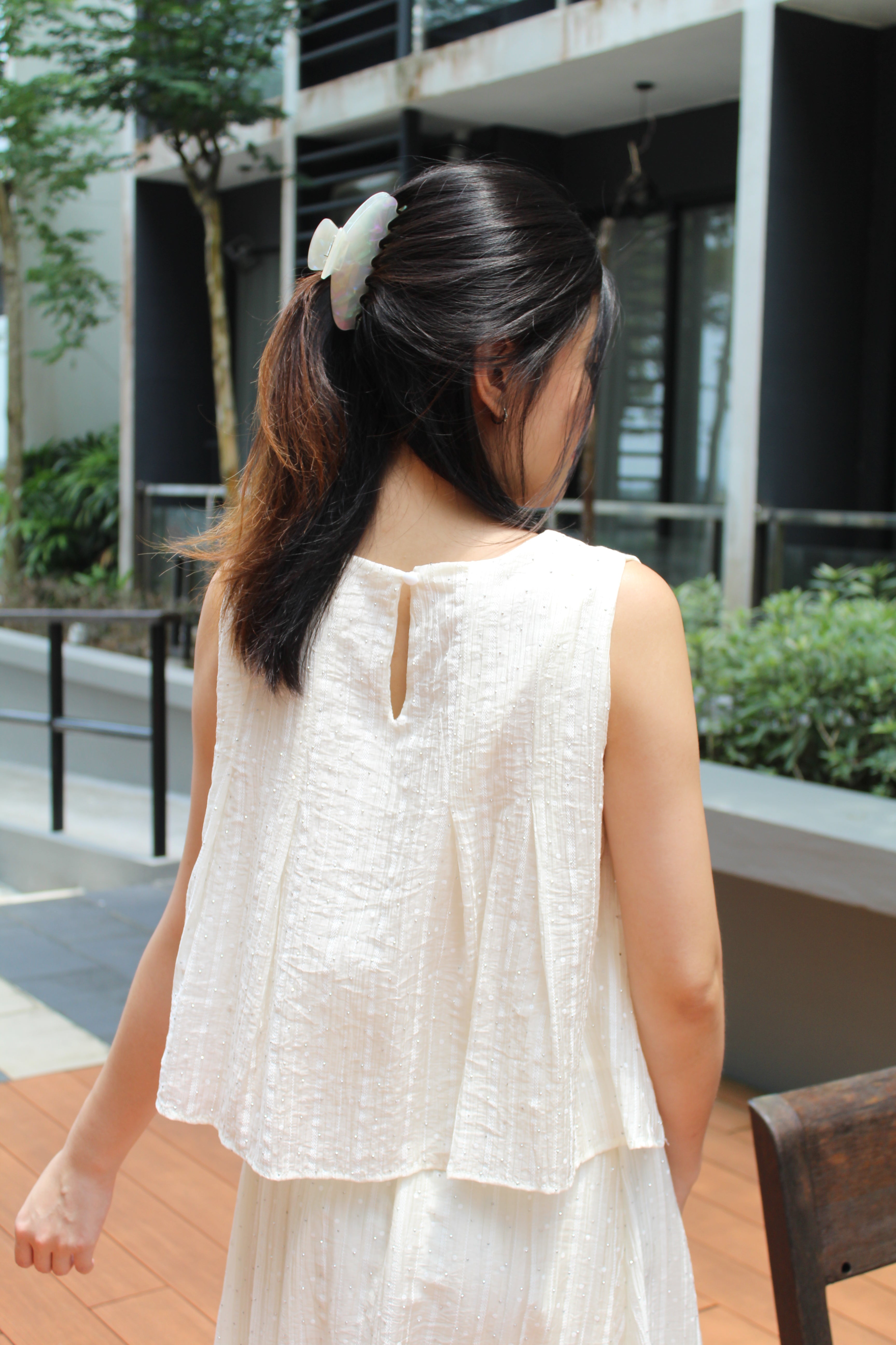 Vertie Bling Flare Two Piece Skirt Set (Cream)