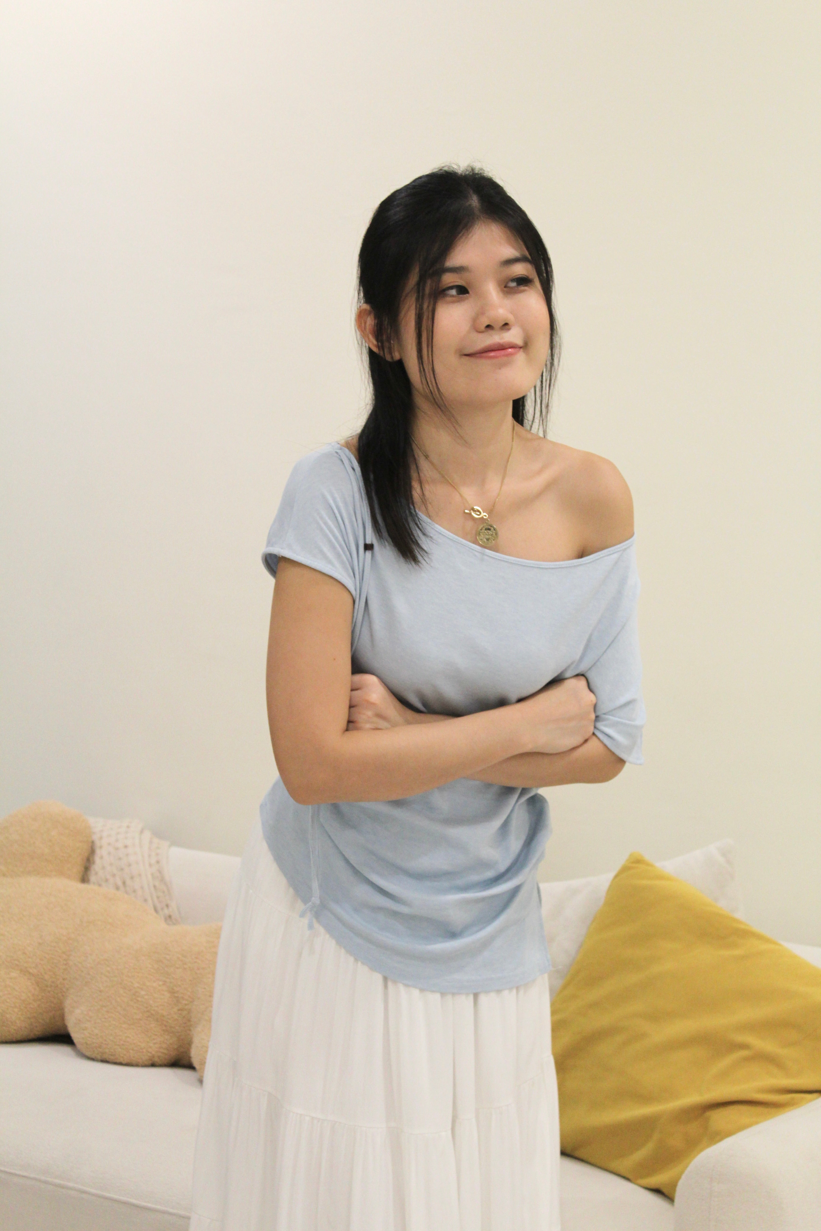 Frida Asymmetrical Ruched Top (Blue)