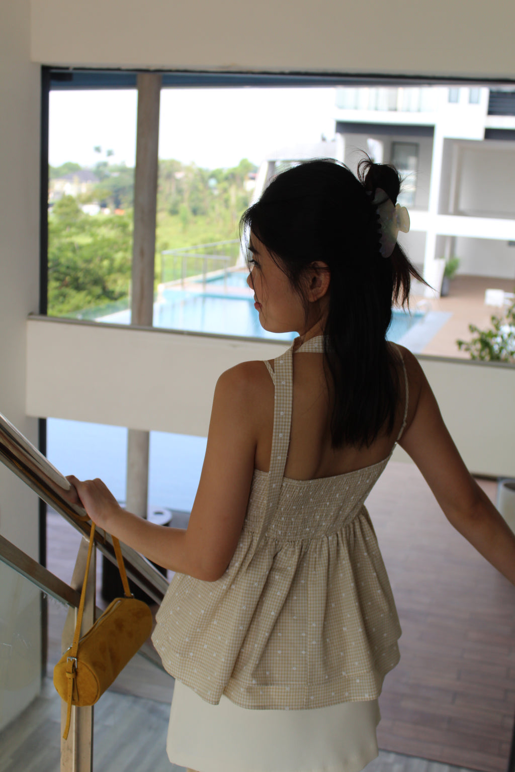 Chaya Flare Eyelet Top (Khaki)
