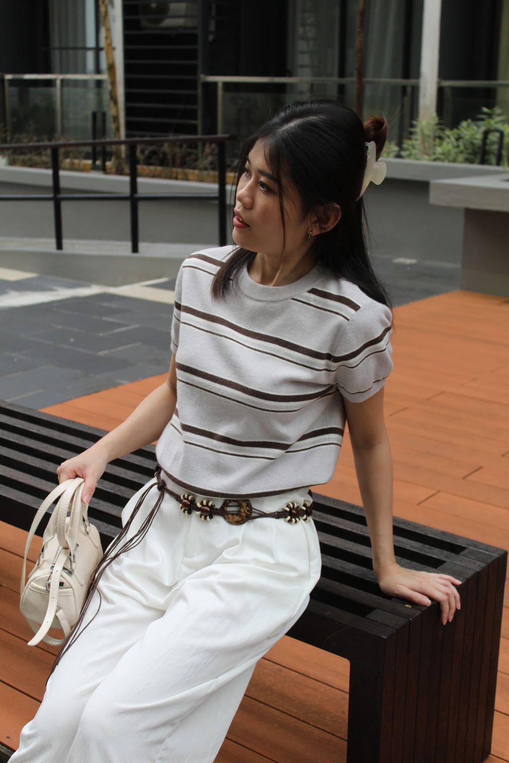 Gael Stripes Knit Top (Grey)