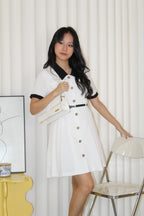 Fannie Collared Mini Dress with Belt (White)