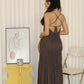 Aubrey Deep V Bare Back Dress (Brown)