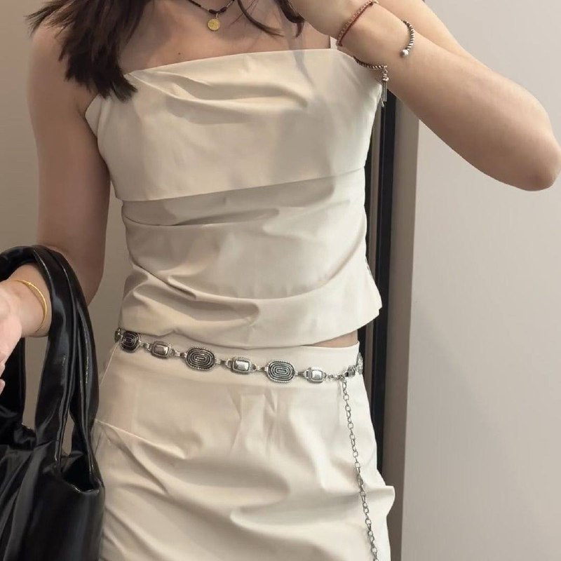 Vintage Metal Strap Belt (Silver)