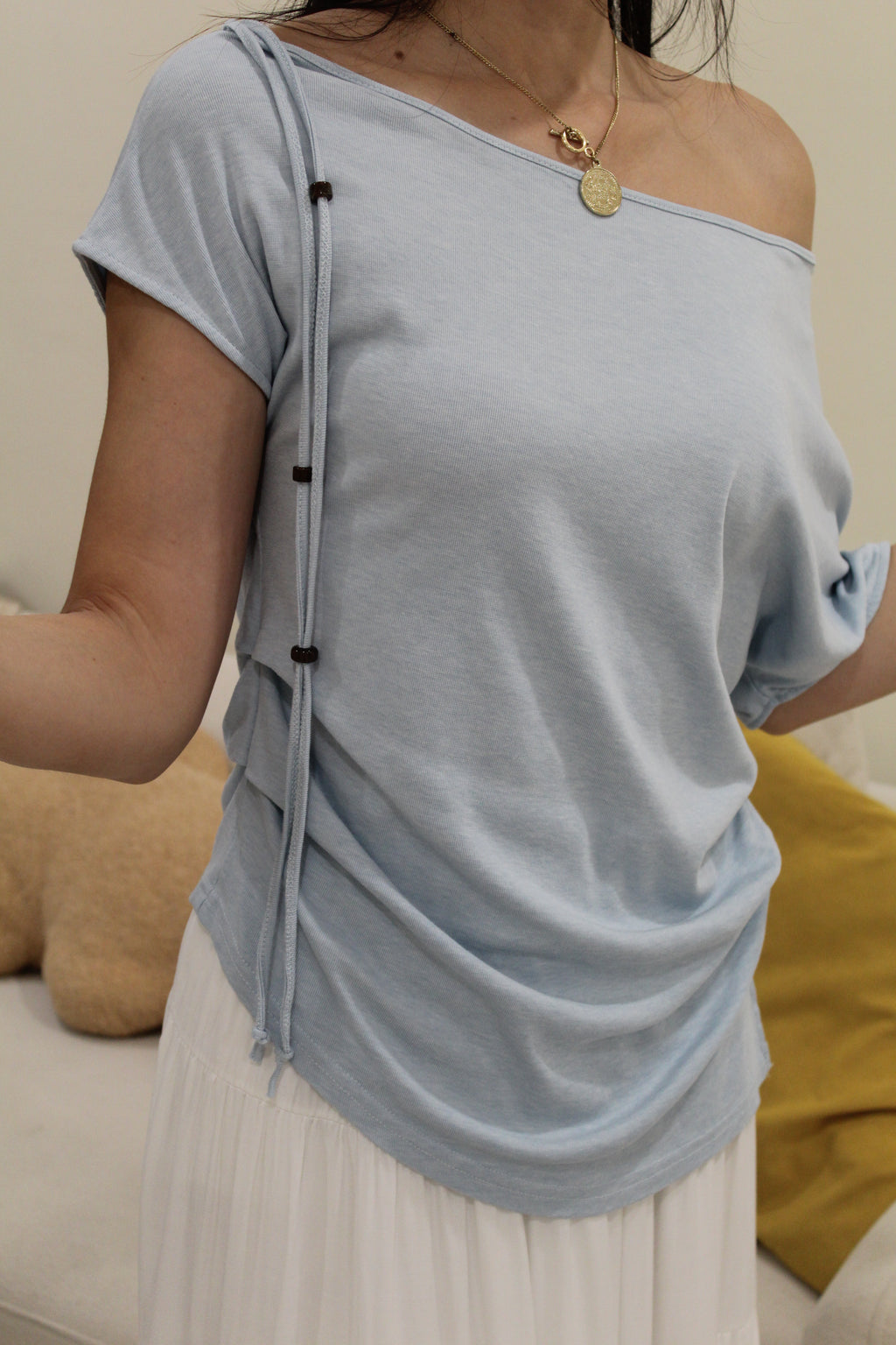 Frida Asymmetrical Ruched Top (Blue)