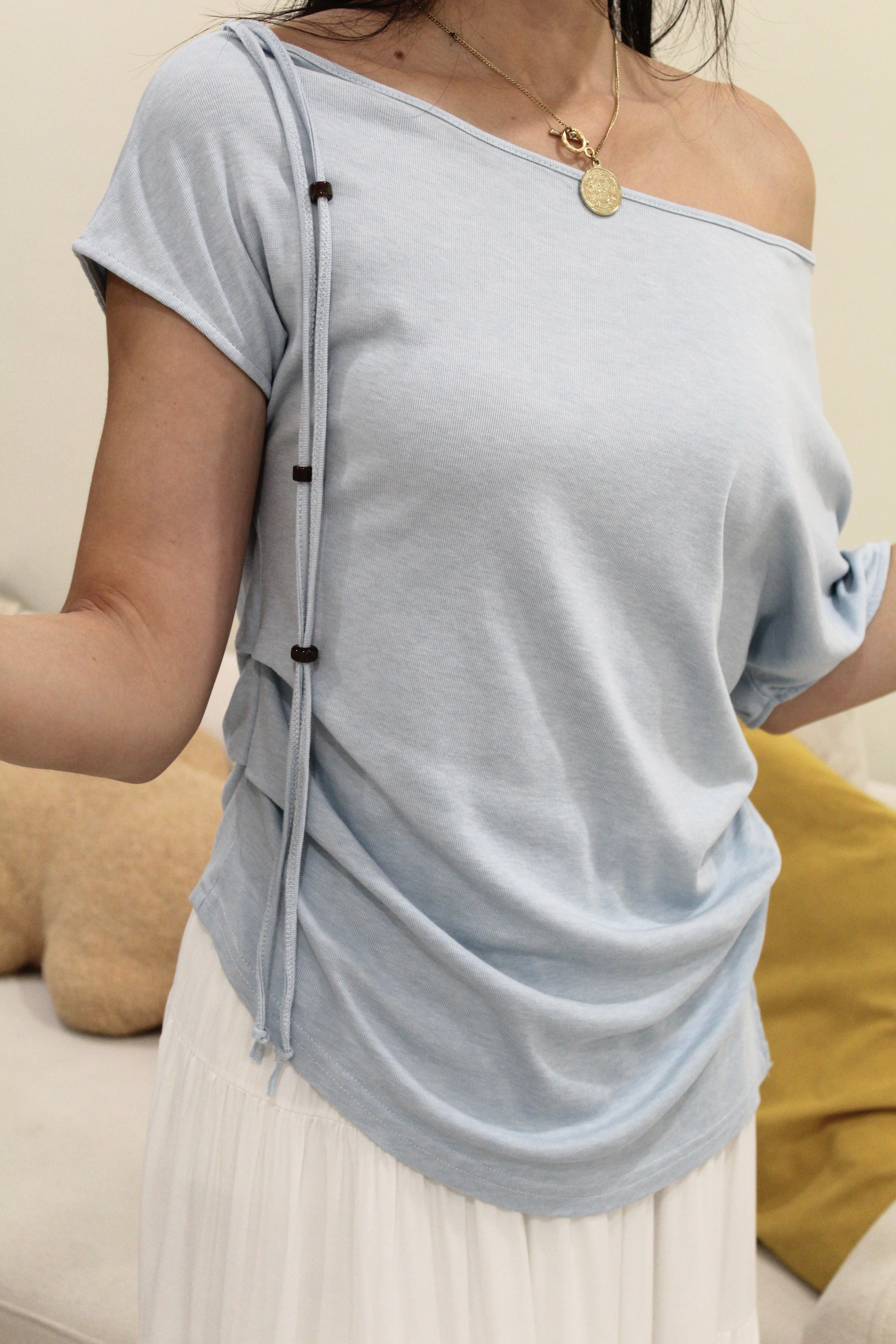 Frida Asymmetrical Ruched Top (Blue)