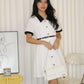 Fannie Collared Mini Dress with Belt (White)
