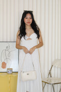 Aubrey Deep V Bare Back Dress (White)