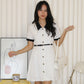 Fannie Collared Mini Dress with Belt (White)