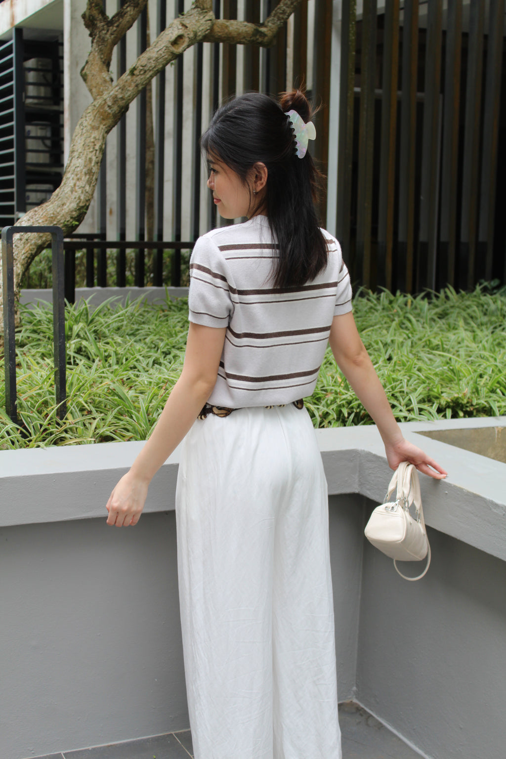 Gael Stripes Knit Top (Grey)
