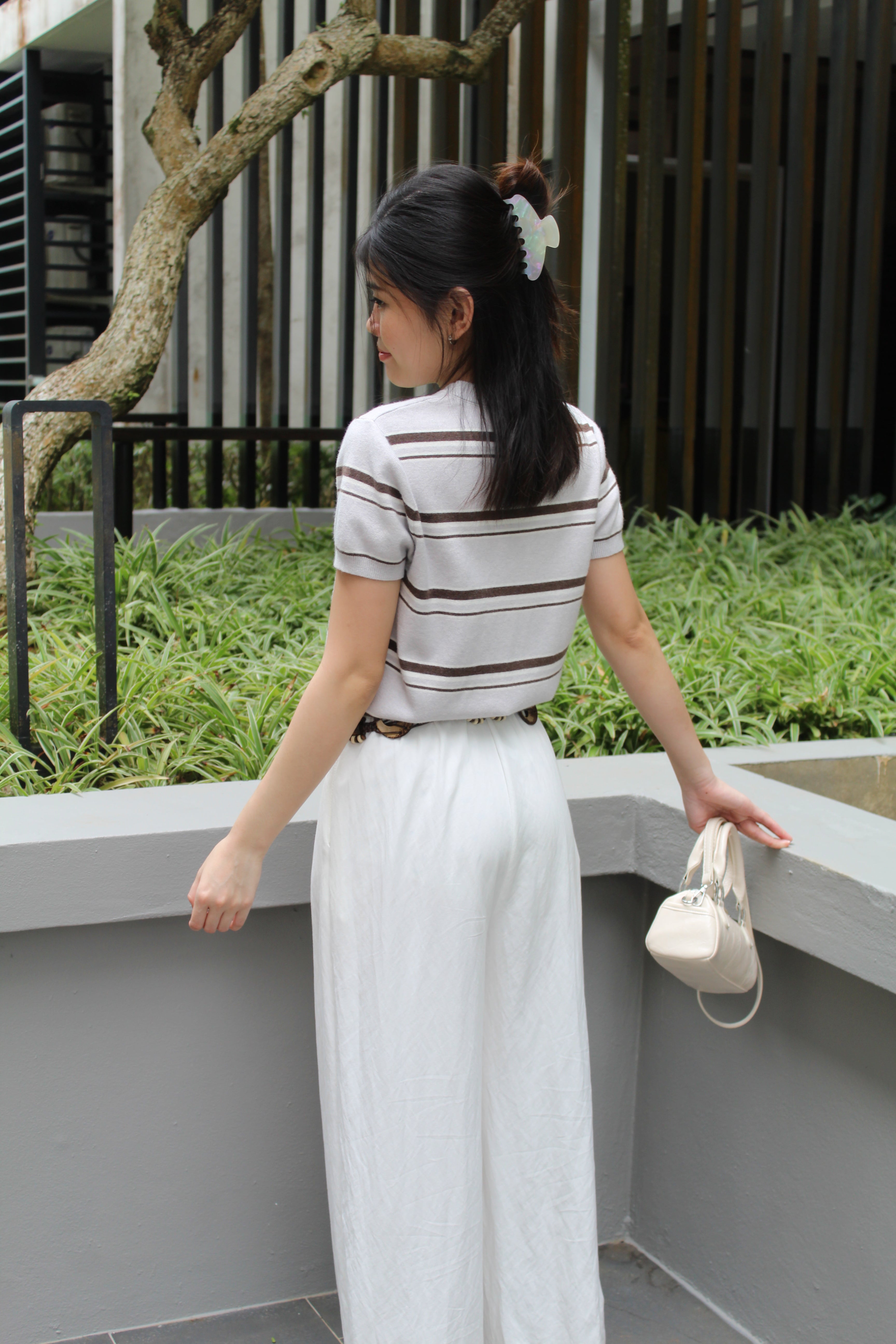 Gael Stripes Knit Top (Grey)