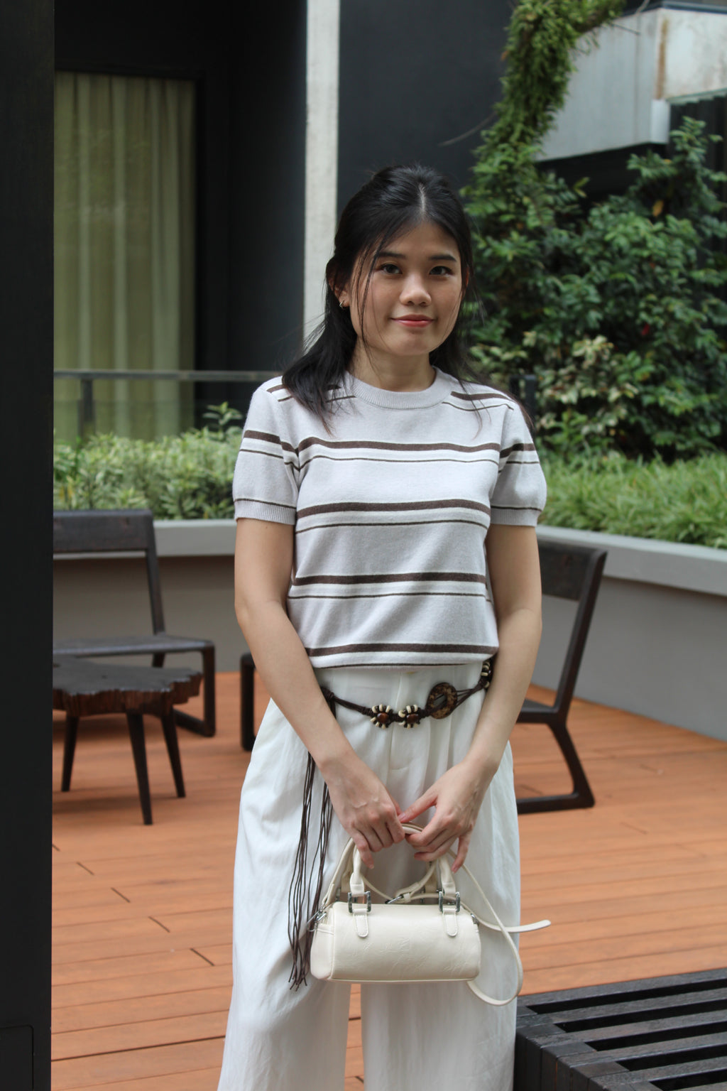 Gael Stripes Knit Top (Grey)