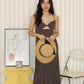 Aubrey Deep V Bare Back Dress (Brown)