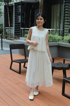 Vertie Bling Flare Two Piece Skirt Set (Cream)