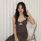 Aubrey Deep V Bare Back Dress (Brown)