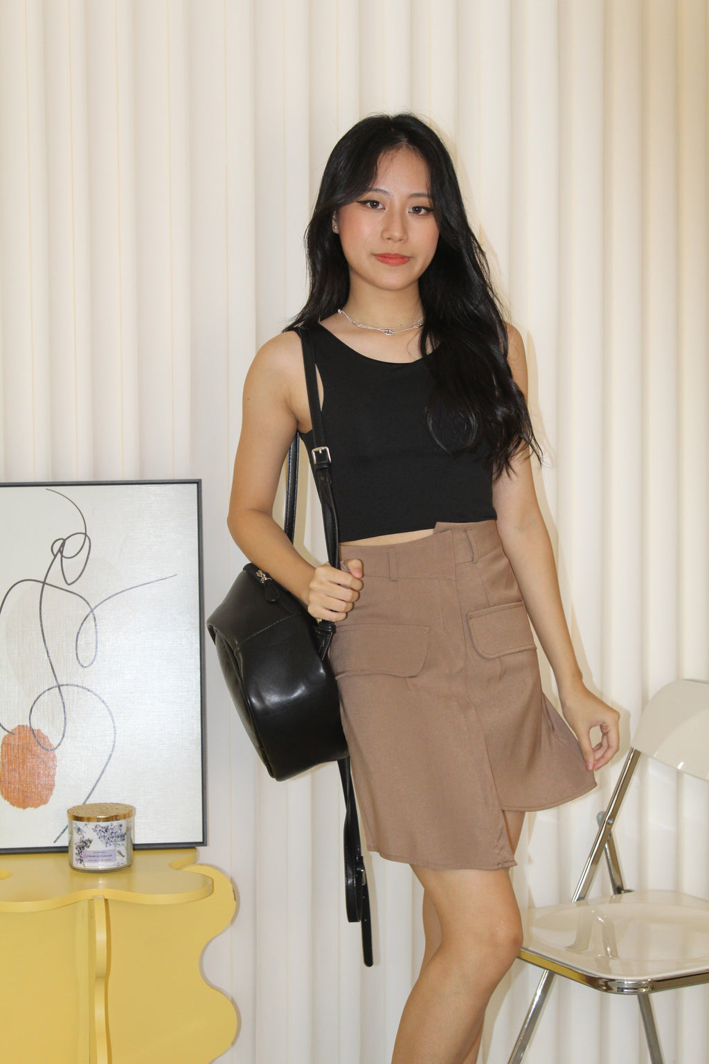 Megan Asymmetrical Mini Skirt (Khaki)