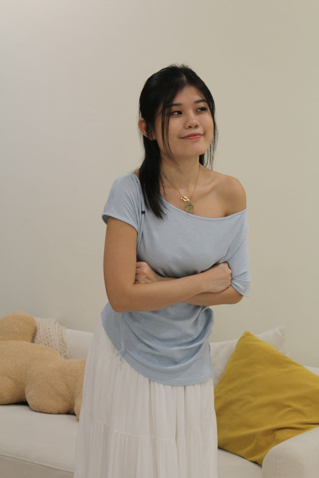 Frida Asymmetrical Ruched Top (Blue)