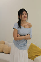 Frida Asymmetrical Ruched Top (Blue)