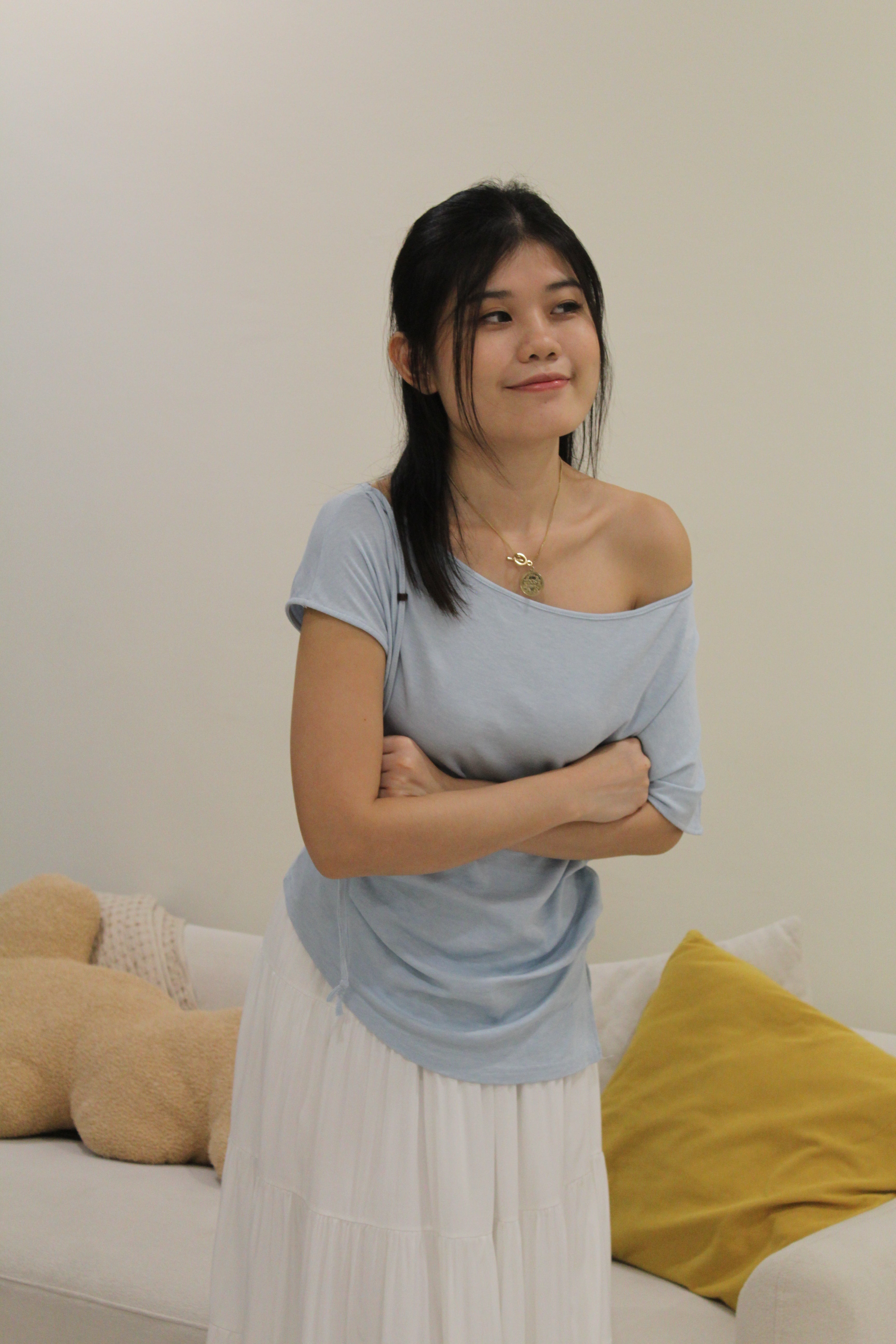 Frida Asymmetrical Ruched Top (Blue)