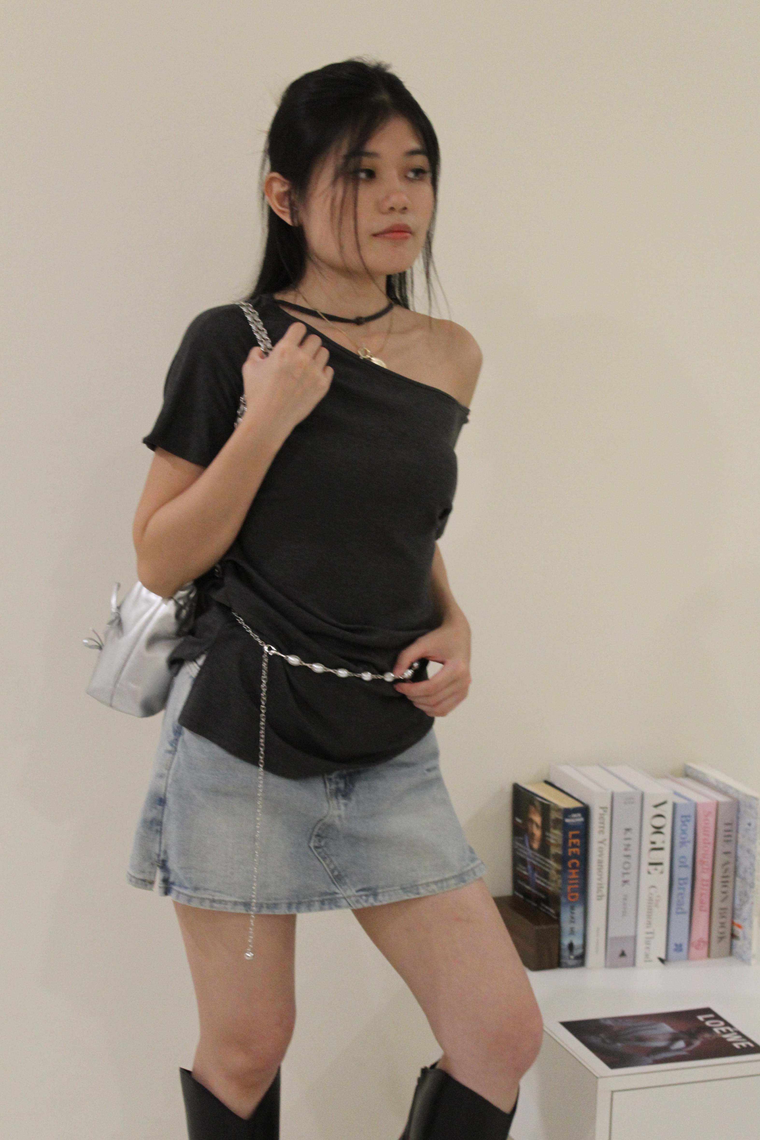 Frida Asymmetrical Ruched Top (Grey)