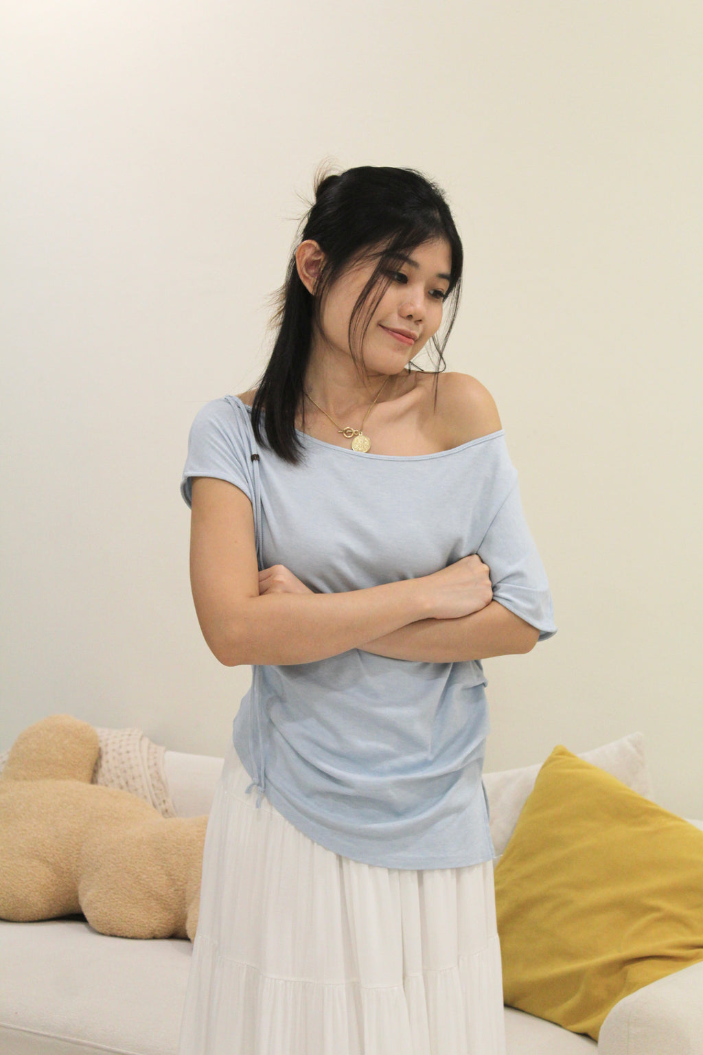 Frida Asymmetrical Ruched Top (Grey)